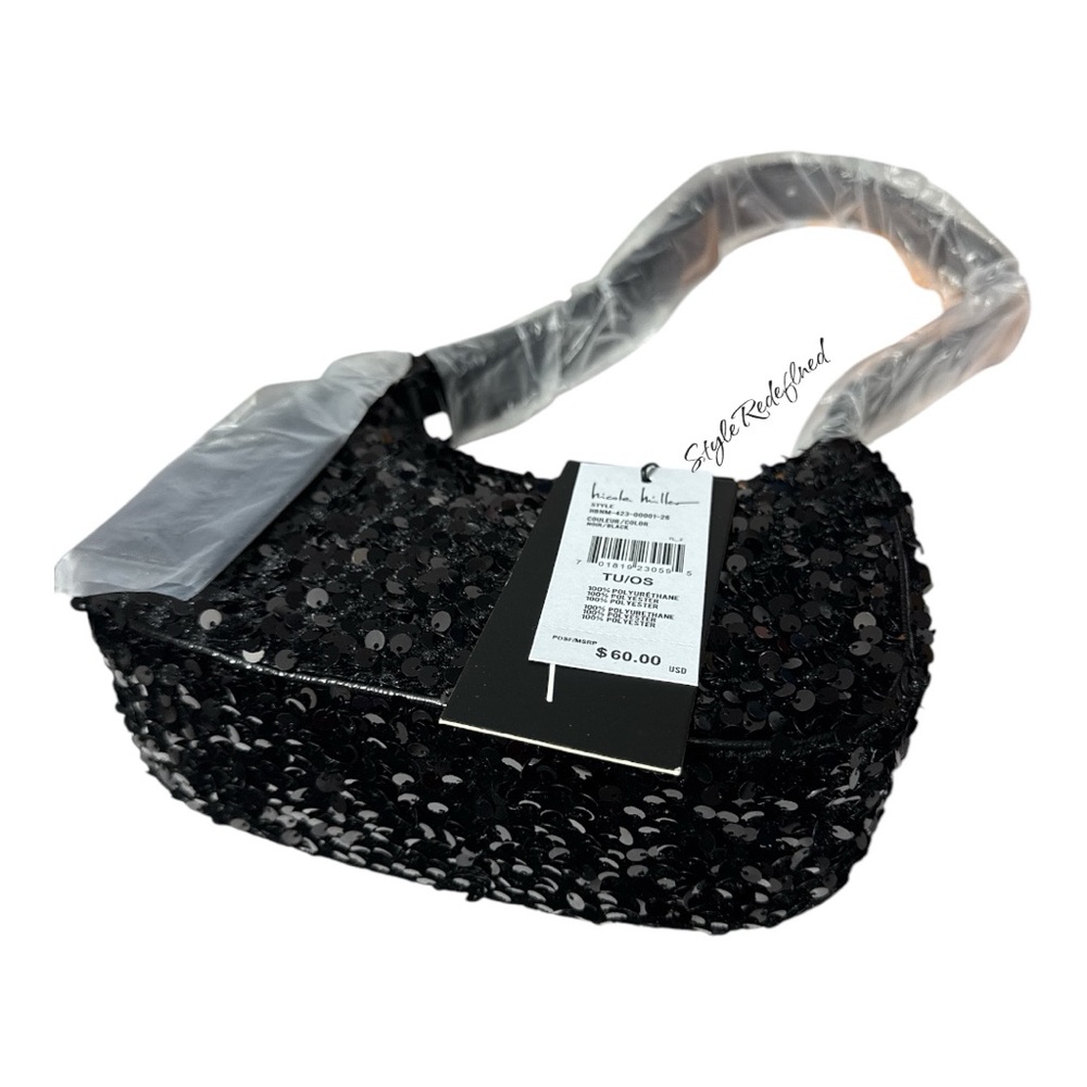 NWT $60msrp Nicole Miller Black Sequin Shoulder Bag - Picture 2 of 7